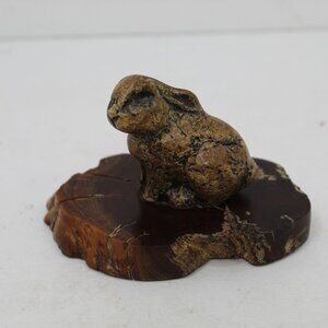 Vintage Burlwood Bunny Sitting on a Burlwood Base from Los Banos, CA